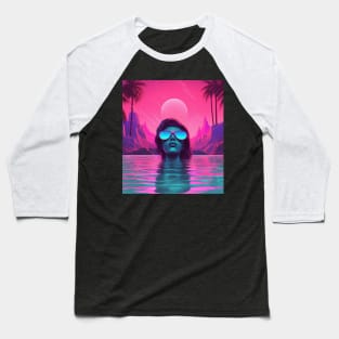 Vaporwave Chillwave Neon Woman Chilling Baseball T-Shirt